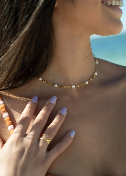 Pearl Paperclip Chain Necklace