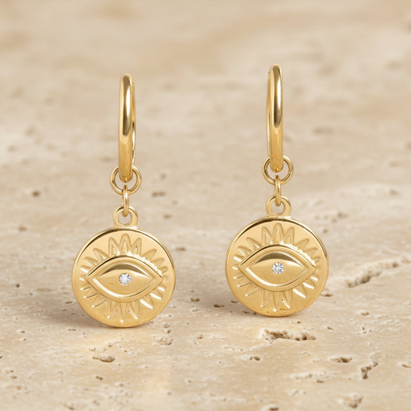 Evil Eye Charm Huggie Earrings