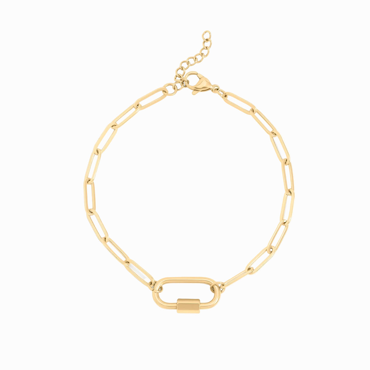 ORRÉ Paperclip Carabiner Bracelet in gold — product detail photograph