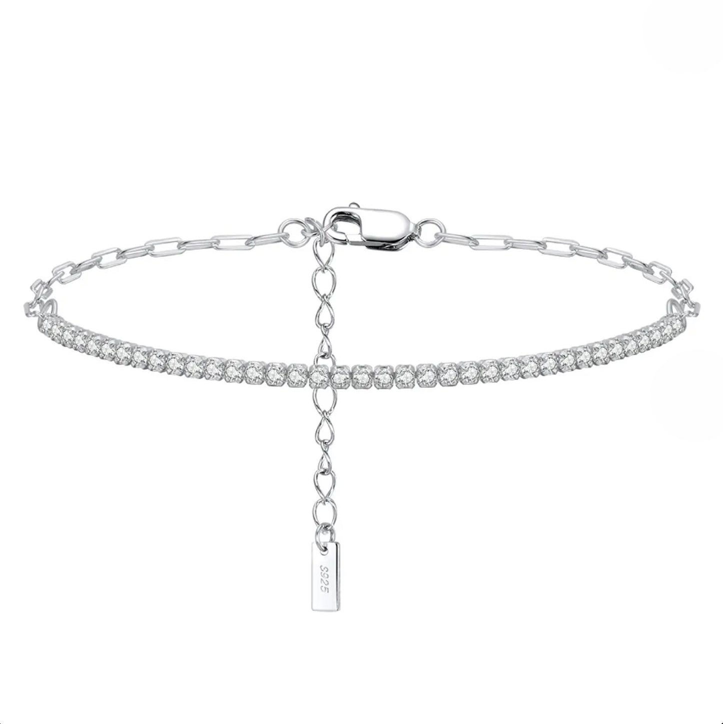 Sterling Silver Crystal Paperclip Bracelet
