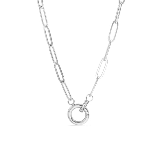 ORRÉ Crystal Paperclip Charmkeeper Necklace in silver with crystal-accented round charm holder