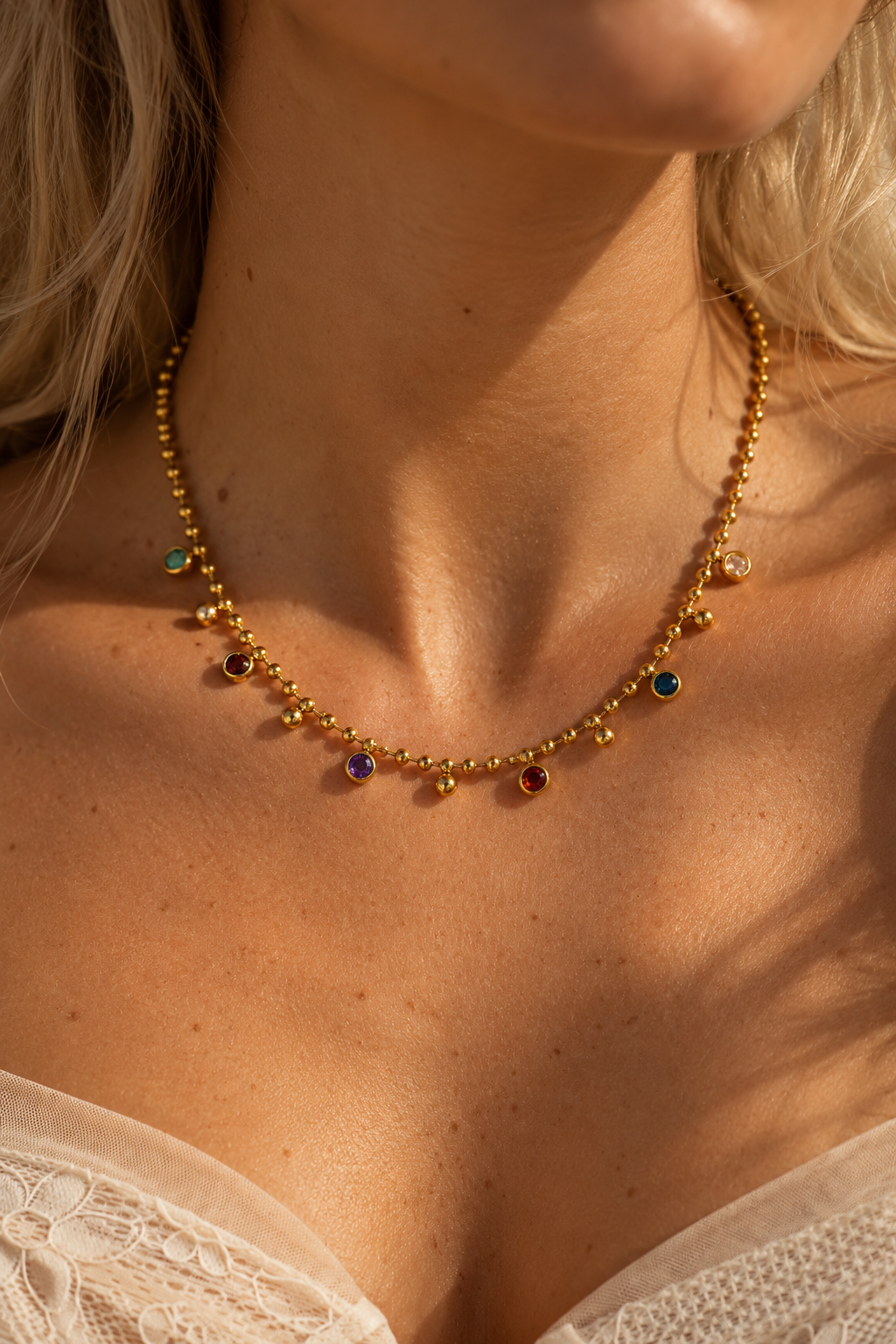Gold ORRÉ Prism Drop Necklace styled on a model