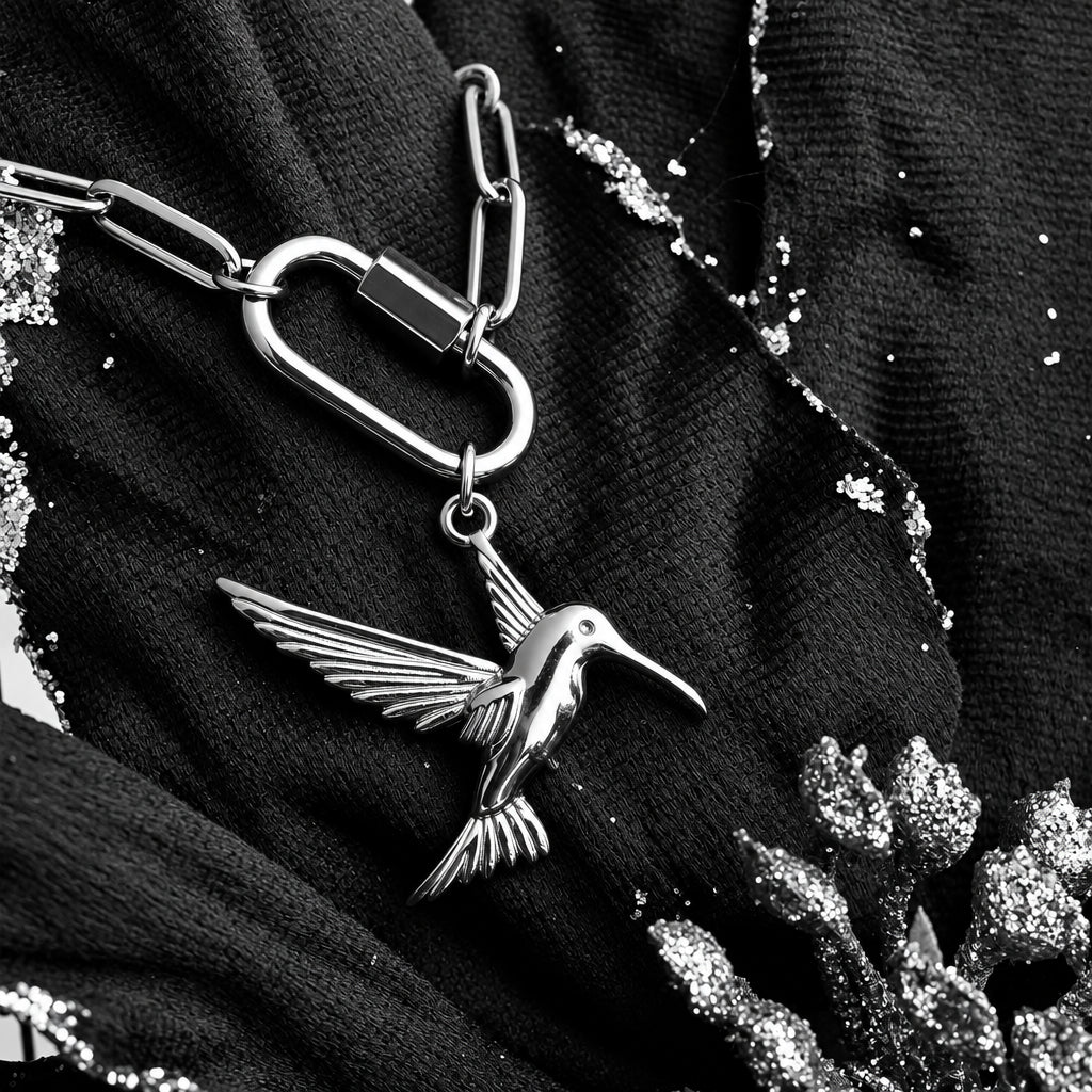 ORRÉ Paperclip Carabiner Necklace in silver — product detail photograph