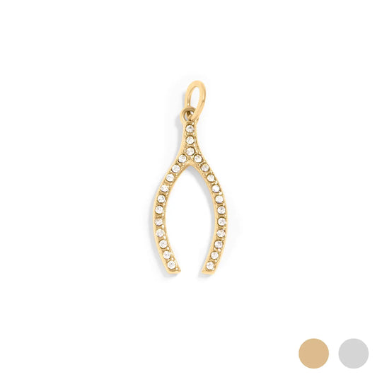 Rhinestone Wishbone Charm