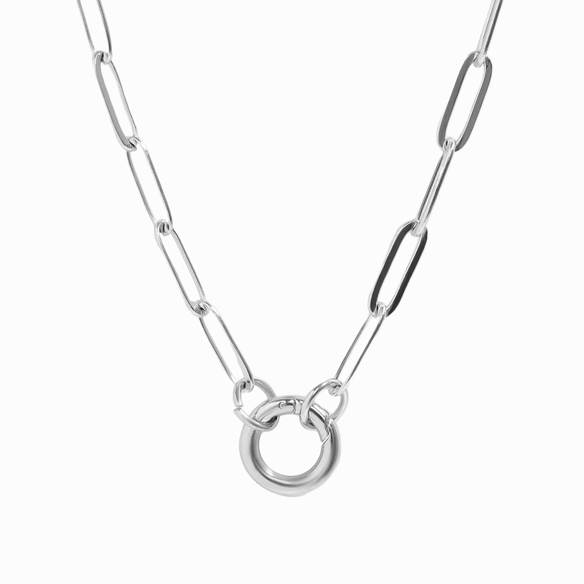 ORRÉ Carabiner Charm Holder Necklace in silver — product detail photograph