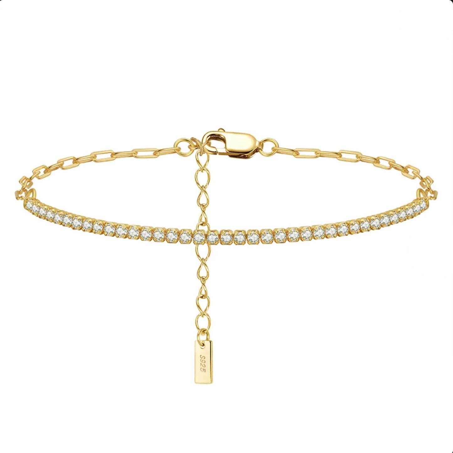 Sterling Silver Crystal Paperclip Bracelet