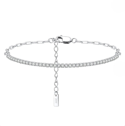 Sterling Silver Crystal Paperclip Bracelet