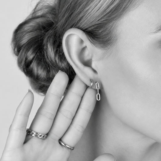 ORRÉ Paperclip Drop Earrings in gold — styled jewelry photograph