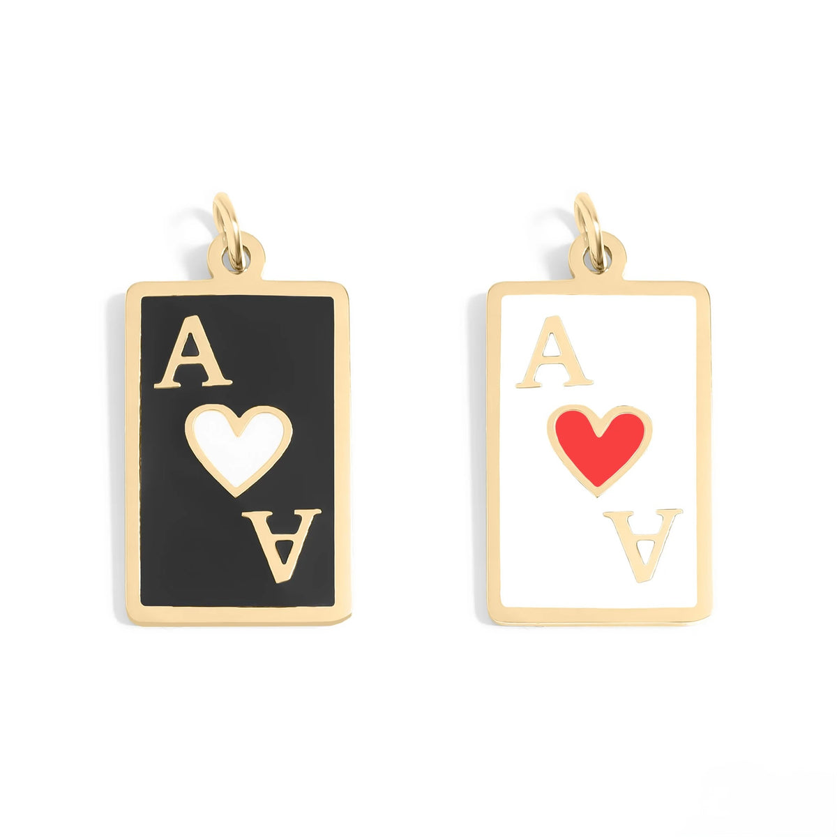 ORRÉ gold Ace of Hearts Charm Duo showing one black and one white enamel charm