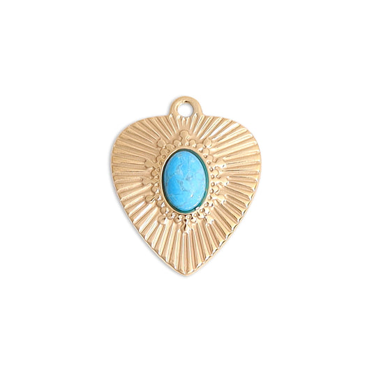ORRÉ Sunburst Heart Charm in gold with turquoise stone