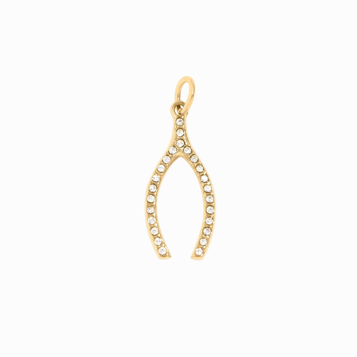 ORRÉ Rhinestone Wishbone Charm in gold — product detail photograph