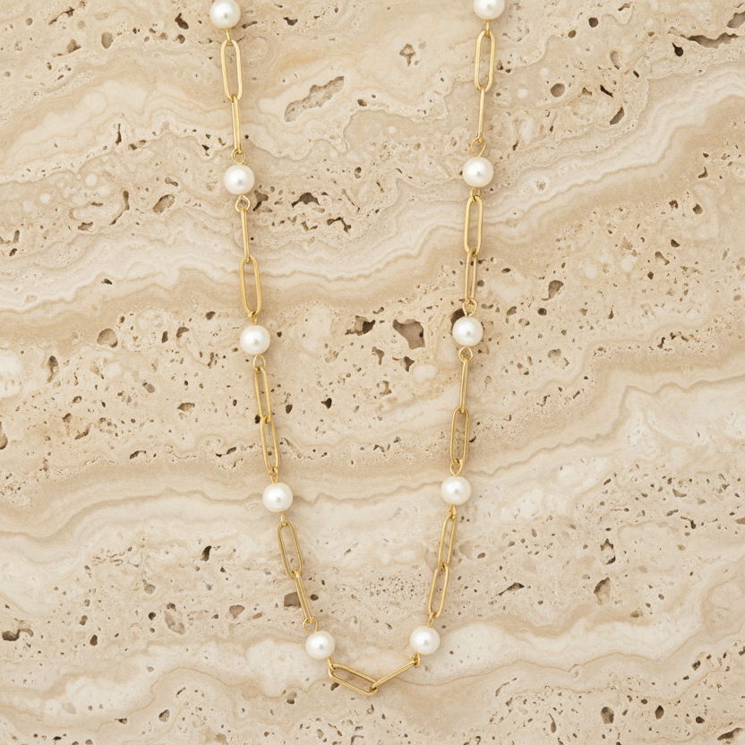 Pearl Paperclip Chain Necklace